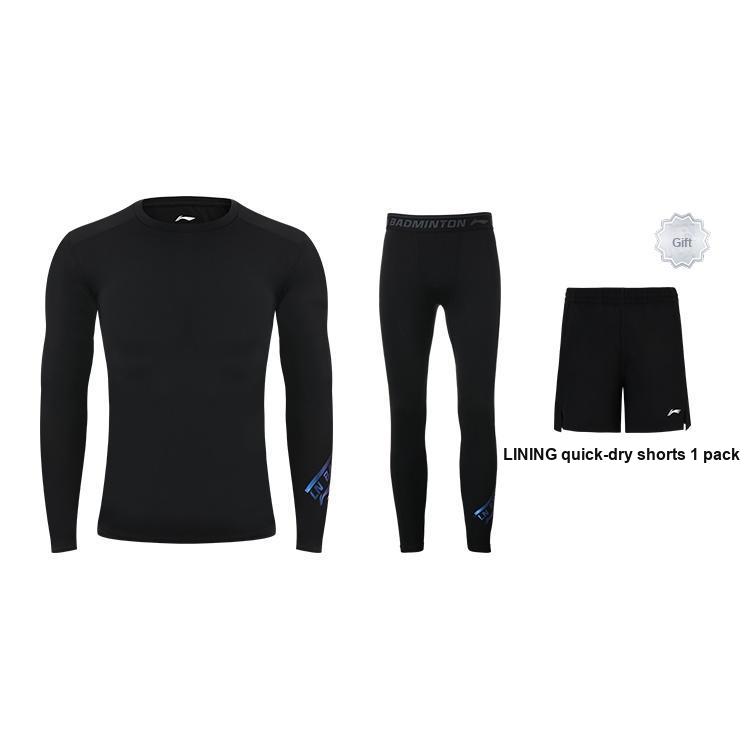 

Комплект мужской спортивной одежды Li Ning с принтом букв, теплый, с длинным рукавом, компрессионный топ и леггинсы, черный AUDR101-1+AULR101-1 L