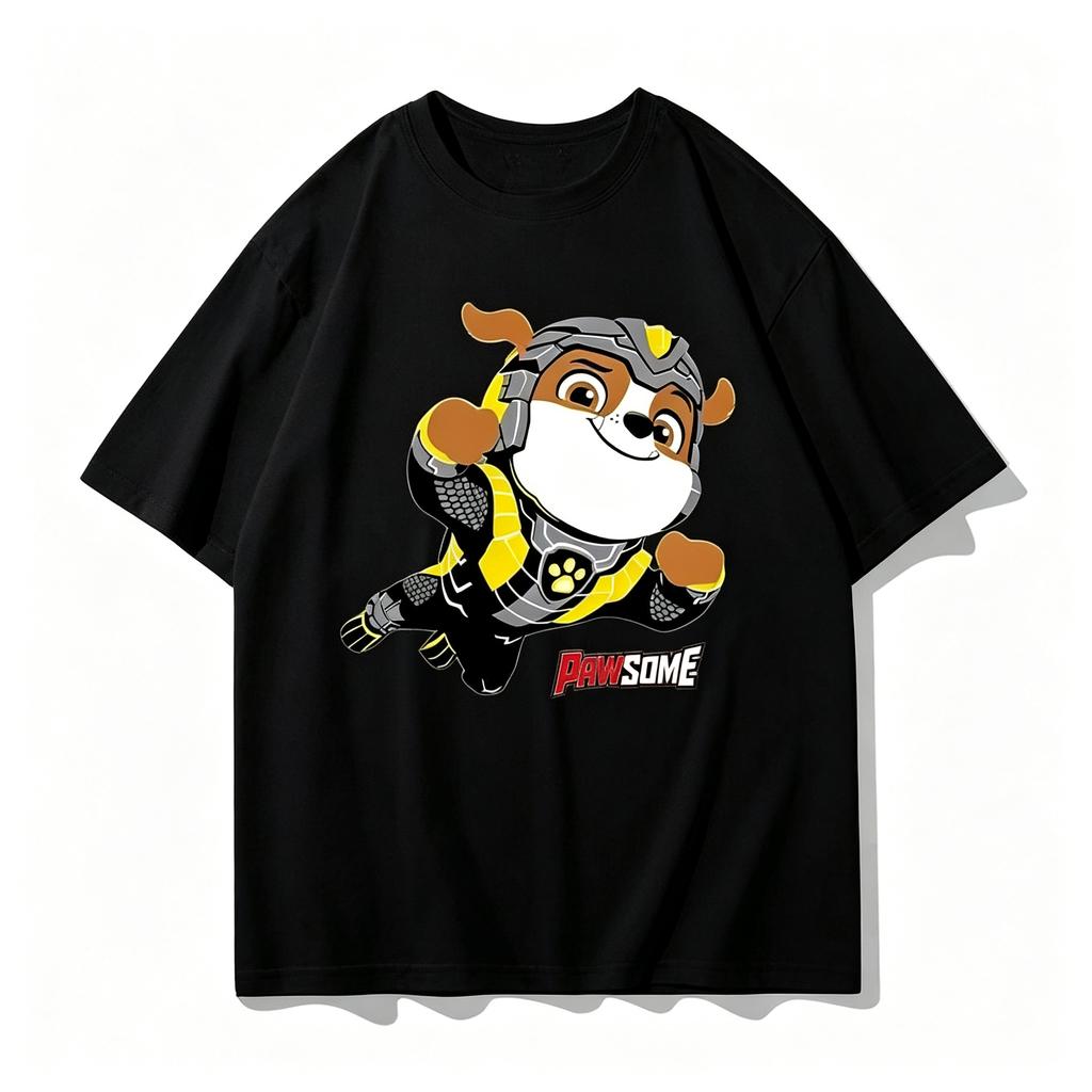Paw Patrol Chase kids T-Shirts "POWER! Ready for Action" Graphic T-Shirt Chest Print White Unisex Crew Neck Short Sleeve