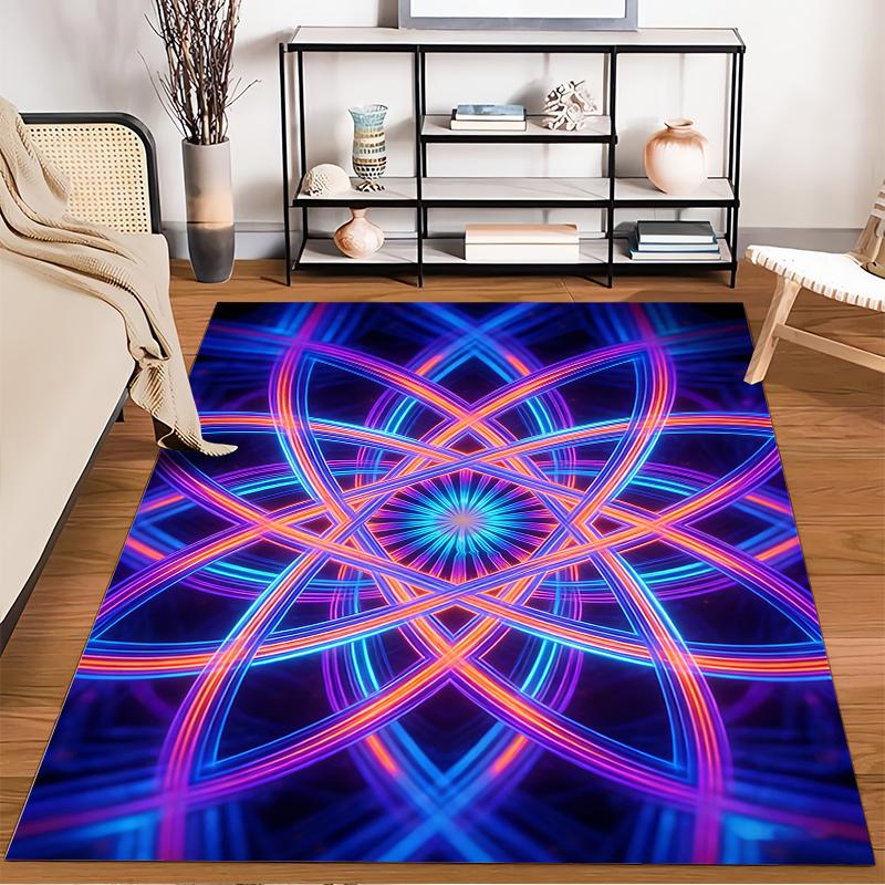 "Colorful Neon Abstract Pattern Carpet, Bright Geometric Floor Rug" Suitable for use as an anti-slip for living room bedroom sofas