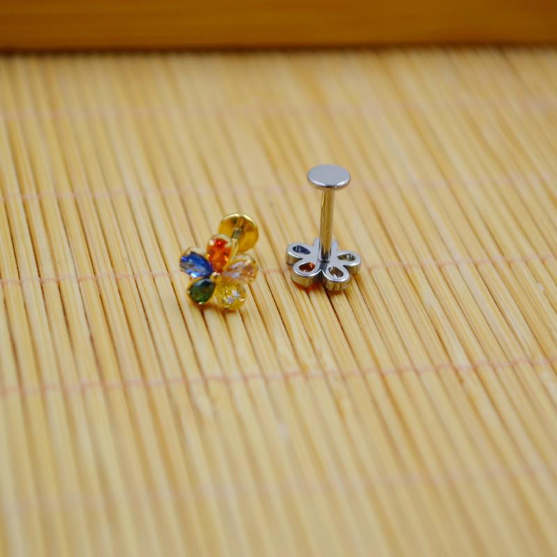 G23 Titanium Flower Diamond Inlay Lip & Tragus Piercing Stud