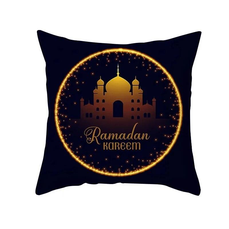 Golden Ramadan Eid Mubarak Moon Mosque Decorative Cushion Cover Islamic Pillow Cover for Sofa Home Car Decoration