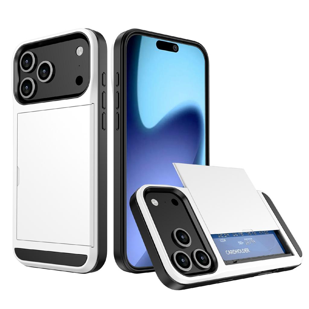 Pour iPhone 17 Pro Coque avec Porte-Cartes Coulissant PC+TPU Coque Arrière de Téléphone