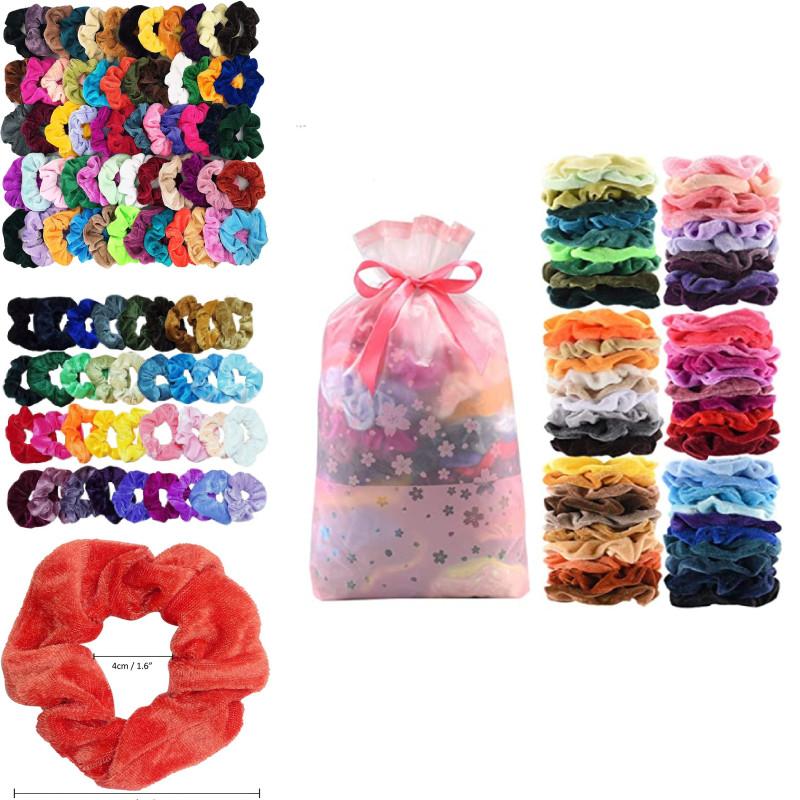 60pcs Premium Velvet Hair Scrunchy Hair Band Women Girls Hair Accessory Bag Gift