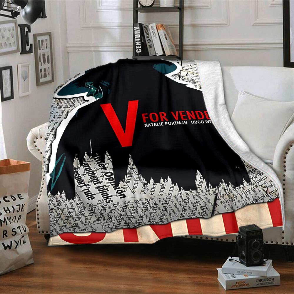 1pc V for Vendetta Flannel Throw Blanket - HD Printed Lightweight Soft Warm All-Season Blanket for Sofa, Bed, Travel, Camping 103