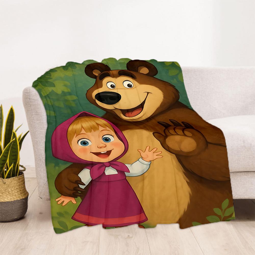 1pc Masha Bear Outdoor Blanket Lightweight Flannel, Soft & Warm, All-Season Use for Sofa, Outdoor, Camping, Living Room, Office138