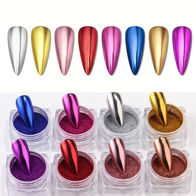 8 Box Chrome Mirror Nail Powder Metallic Silver Gold Blue Nail Art Glitter Rubbing Pigment Flakes Dust For DIY Luxury Manicures