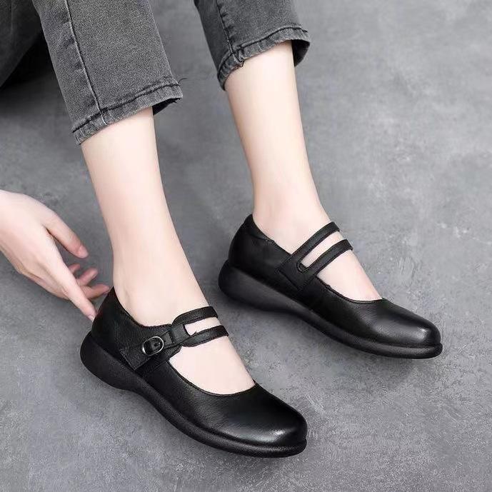 

Soft-soled mother shoes are comfortable and non-slip, middle-aged retro small leather shoes are lightweight, 2025 autumn new one-word buckle single s 35 чёрный
