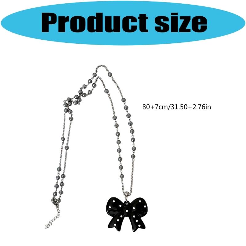 Stylish Long Beaded Necklace Featuring Black Round Dots And Bowknot Love Charm For Casual or Party Wear