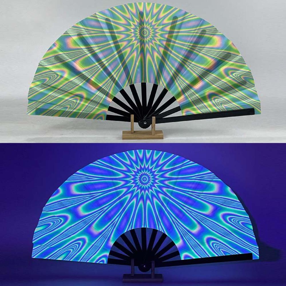 Ventilateur Psychedélique Néon Vibrant 13 pouces Papillon Ventilateur Luminescent Réactif aux UV Cosplay