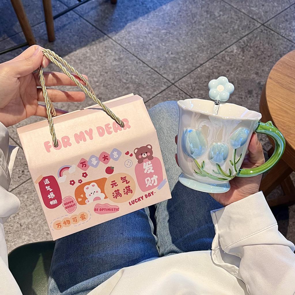 Tulpe Becher Hoch aussehende Keramiktasse Kaffee Frühstückstasse Wasserbecher Hochzeit Brautjungfern Geschenk Mädchen Souvenirs