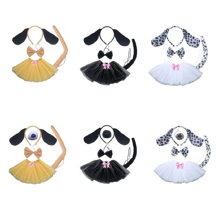 Dog Costume Accessory Set Ear Headband,Bow,Nose,Tutu,Tail Halloween Cosplay Prop