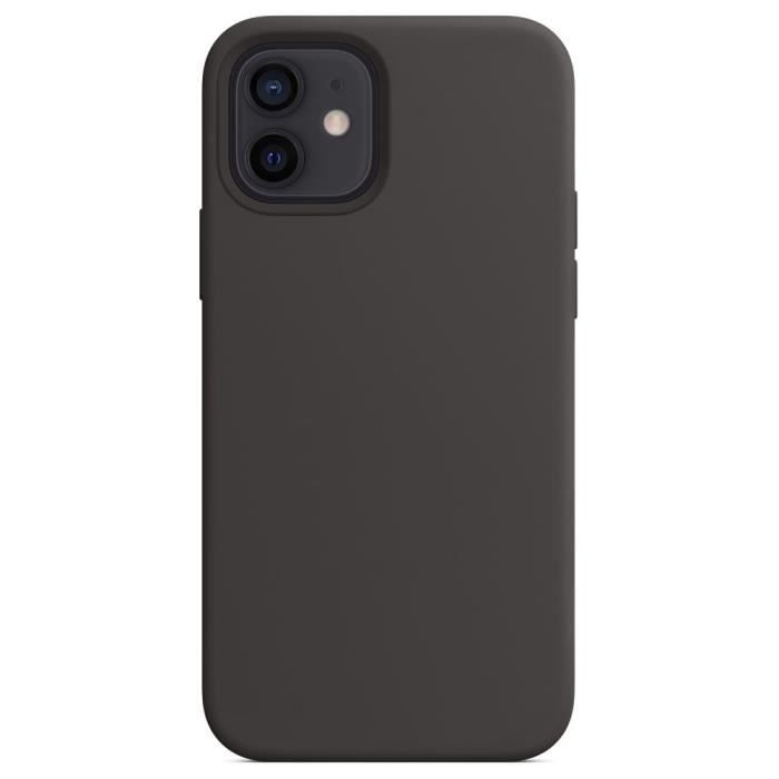 Coque Silicone Liquide - E.F.CONNECTION - pour iPhone 12 Pro - Antichoc - Anti-rayure - Noir