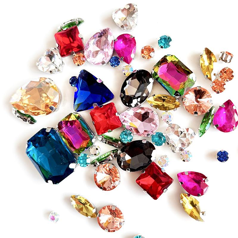 Mixed 50 Rhinestones Single Claw Glass Hand Sewing Drill Claw Drill DIY Wedding Decoration Clothing Crystal Buckle Rhinestone Sew on Beads