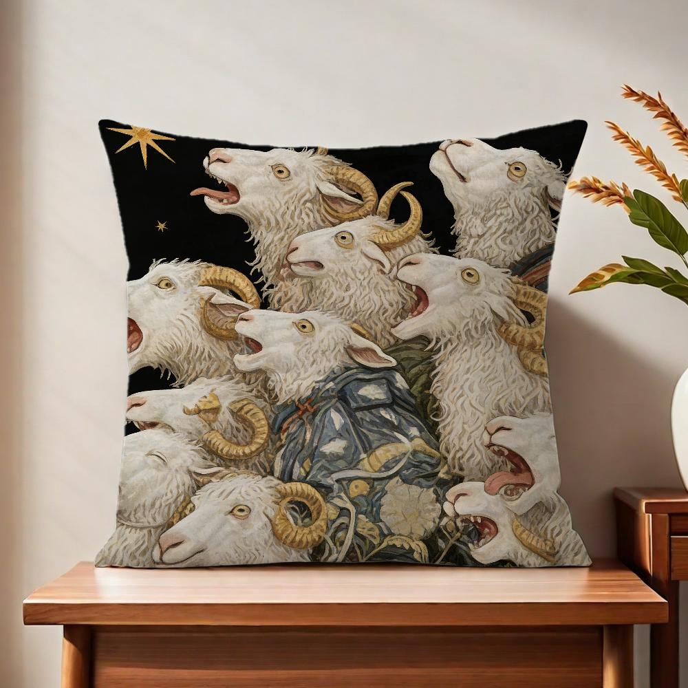Spooky Goat Face 2D cute cushion cover For Pillow Printing Sofa Decoration Home Car Room Coffee Shop Office Nordic Simplicity