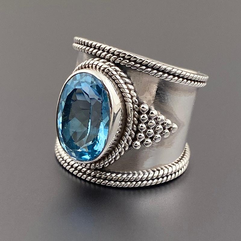 

CAOSHI Vintage Blue Cubic Zirconia Wide Rings Brilliant Copper Color Daily Wearable Accessories Fashion Women Wedding Zircon 6
