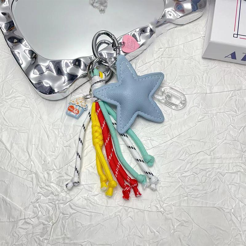Trendy Dopamine Colorful Woven Rope Star Keychain Fashion Girly Bag Pendant Y2K Key Hanging Decoration Gifts синий