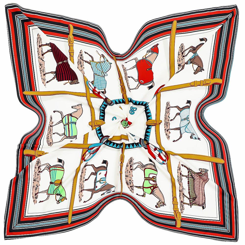POBING Silk Scarf Women Large Shawls Ten Horse Print Square Bandana Luxury NecKerchief Hijab Scarf Female Foulards 130CM