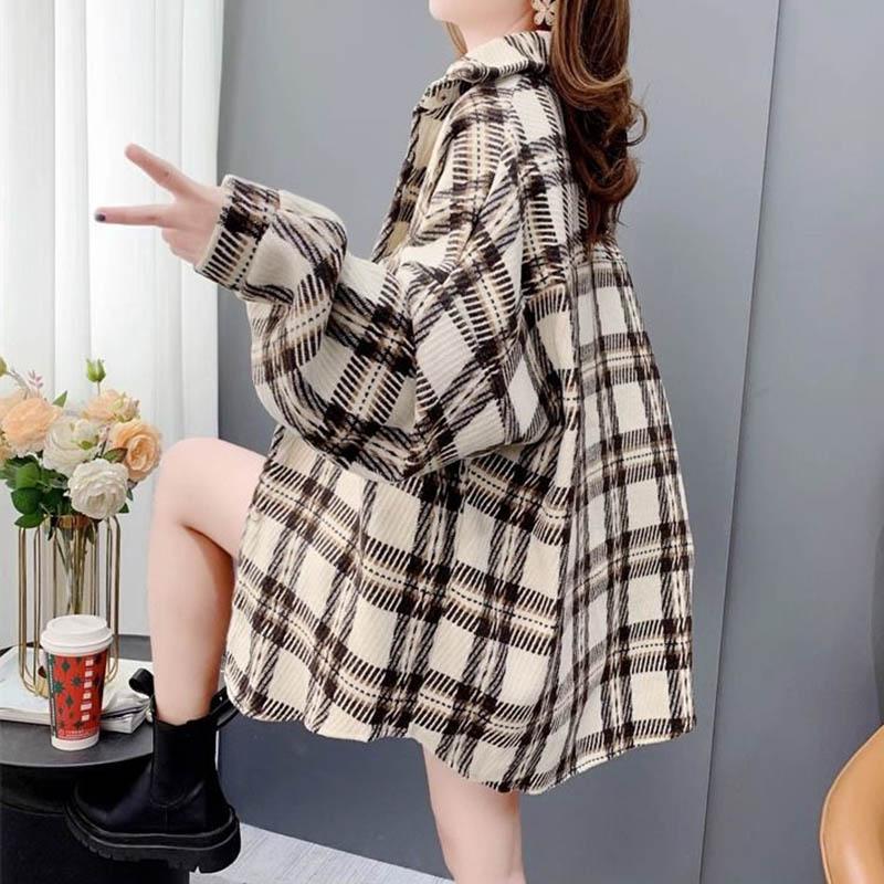 Shirt Jacket Women Plaid Large Size Loose Long-sleeved Versatile Buttons Jacket