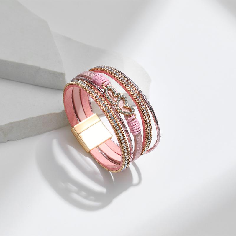 Bohem Kalp Aksesuarları Çok Katmanlı Deri Kadın Bilekliği Klasik Mıknatıslı Tokalı Bilezik