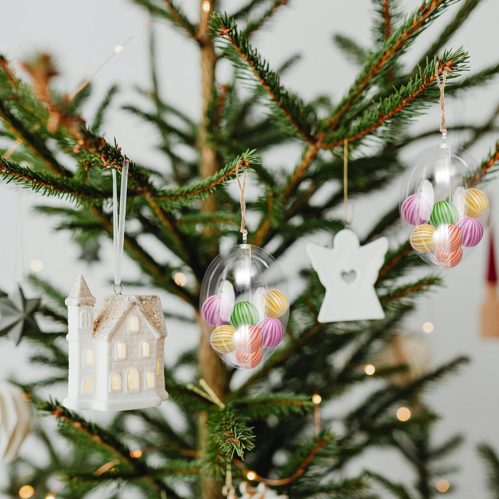 12Pcs Clear Plastic Egg Shaped Ornament Fillable Hollow Balls for Holiday DIY Decoration Christmas Tree Hanging Baubles Easter