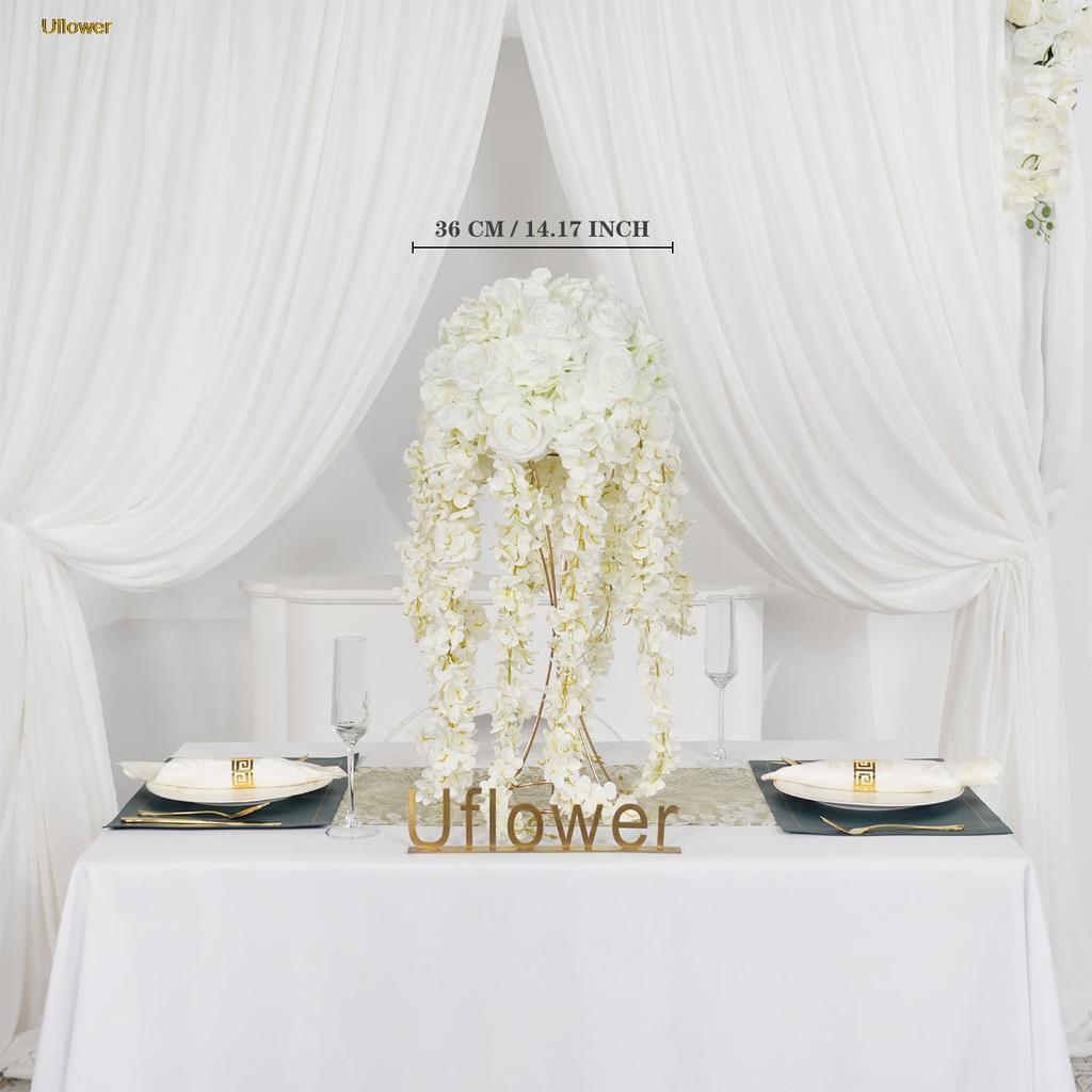 Uflower Silk Flower Ball Centerpiece Decor Artificial Wedding Backdrop Road Lead Floral Table Decoration for Events And Parties