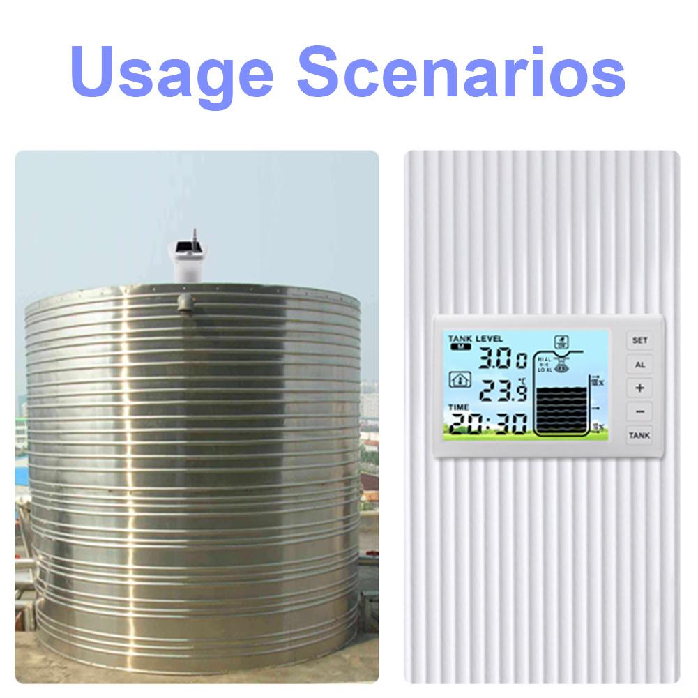 Solar Powered Wireless Ultrasonic Water Tank Liquid Level Meter with Temperature Sensor Time Display for Liquid Depth Measuring