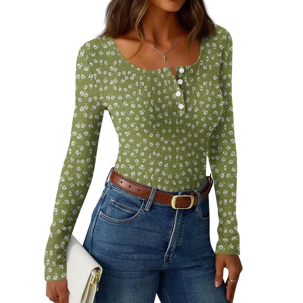 Women's Slim Bottom T-shirt Fashion Casual Gradient Printing Round Neck Pullover Long Sleeve Top