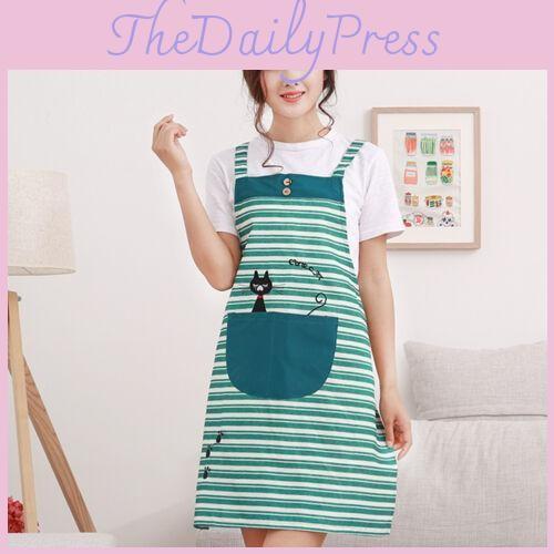 Home Cute New Womens Kitchen Restaurant Bib Cooking Aprons Pockets Apron Striped