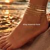 6PCS 14k Gold Plated Ankle Bracelets for Women, Stainless Steel Waterproof Herringbone Paperclip Bead Figaro Cuban Chain Anklets