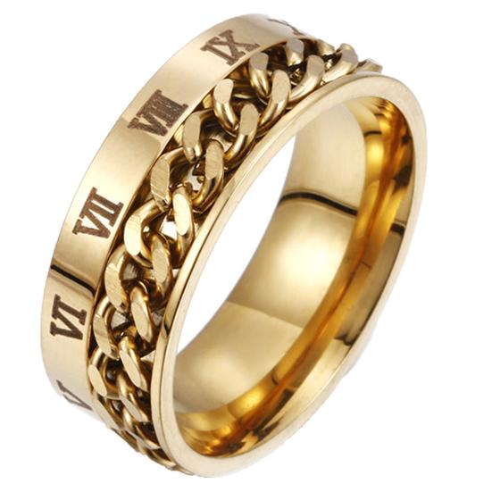 Unisex Titanium Steel Roman Numerals Twist Chain Ring Party Jewelry Gift