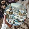 Vintage Christmas Village Town Scene Metal Tin Sign Winter Snowy Townscape Wall Art Decor for Home and Holiday Decoration