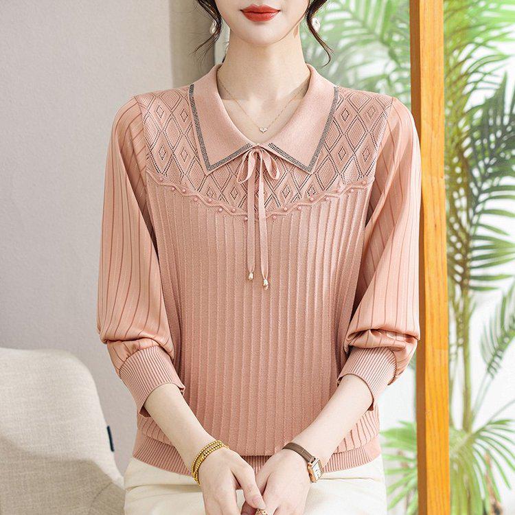 Elegant Retro-Style Women's Knit Top with Lapel Design - Fashionable and Casual for Spring and Autumn