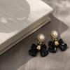 Black Bow Rhinestone 925 Silver Needle Luxury Vintage Drop Earrings For Women