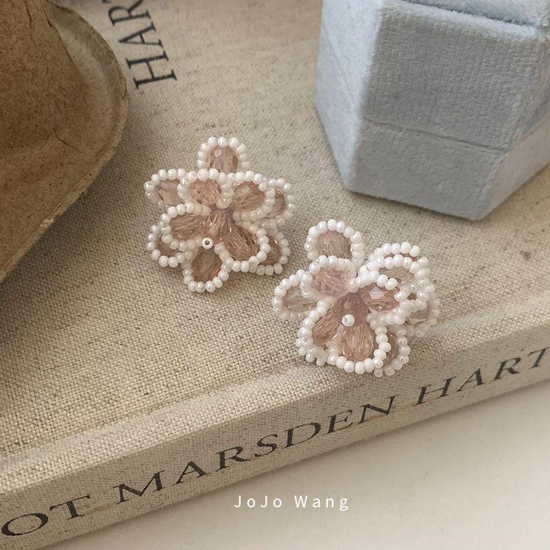 

Peony Powder ~ So Fairy! 925 Silver Needle Anti-Allergy Minority All-Match Stud Earrings Crystal Flowers Ear Rings Earrings Default