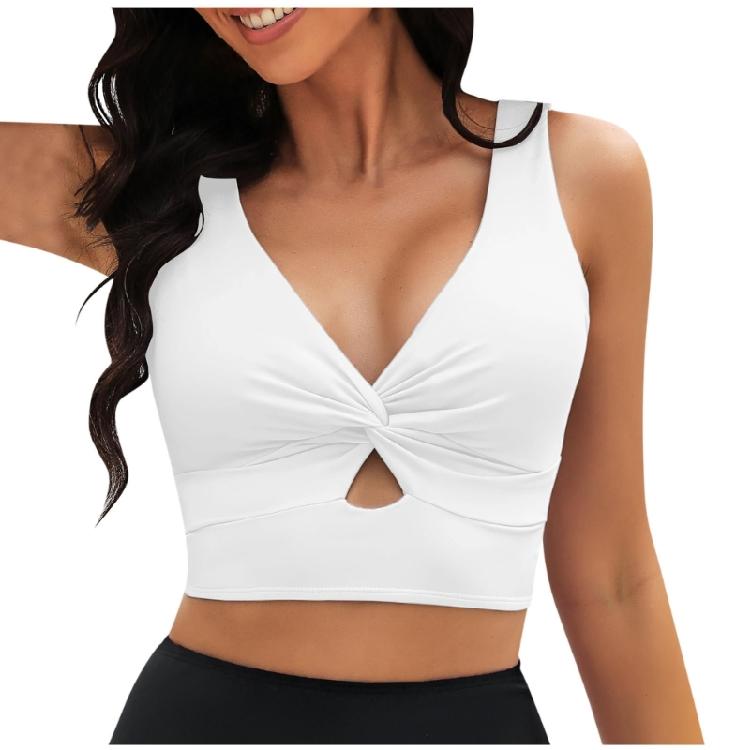 Stilvolles Badeshirt Saisonale Wassersportbekleidung Einfarbiges kurzes Oberteil Verdrehte Vorderseite Atmungsaktives Gewebe für Damen