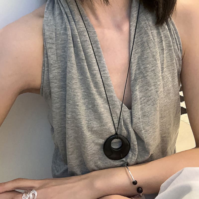 

mosxe [925silver] Black agate long necklace black