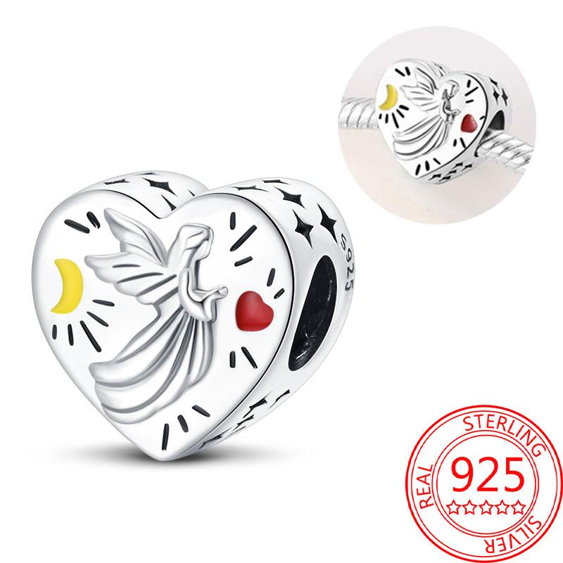 Breloque Pendentif Perles Cœur Rose Scintillant Cuivre Compatible Bracelet Original Pour Femmes Bijoux Cadeaux Saint-Valentin