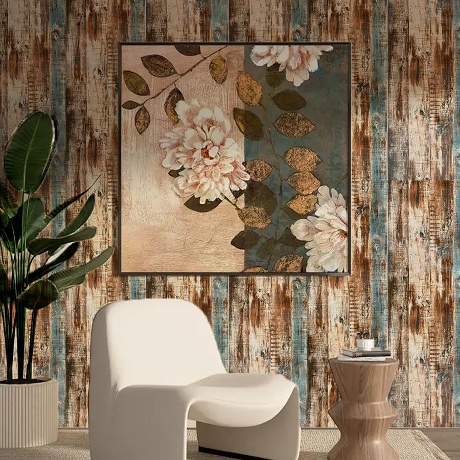 Striped Self-adhesive Wallpaper Bar Restaurant Living Room Wooden Decoration Background Wall PVC Sticker Home Creative Wallpaper