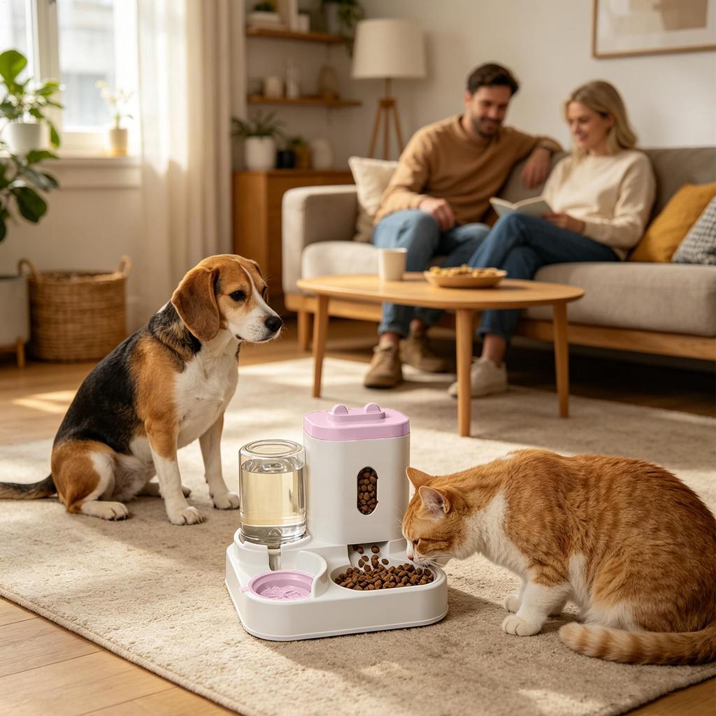 Automatic Cat Feeder 2-in-1 Water Container Pet Food Dispenser for Outdoor Indoor Animal Kitten Puppy Feeding Watering Wet Dry
