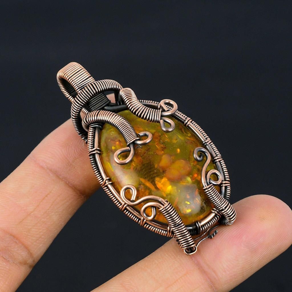 Baltic Amber Pendant, 999 Copper Wire Wrapped Gemstone Jewelry, Handmade Pendant For Mother Day