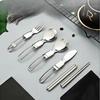 Creative Stainless Steel Folding Salad Spoon Fork Chopsticks Set Portable Outdoor Picnic Kitchen Tableware Household Supplies