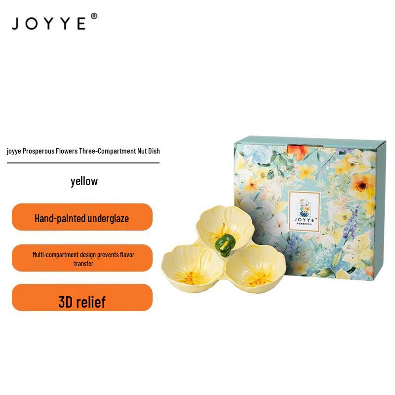 JOYYE Floral Three-Compartment Ceramic Snack Tray