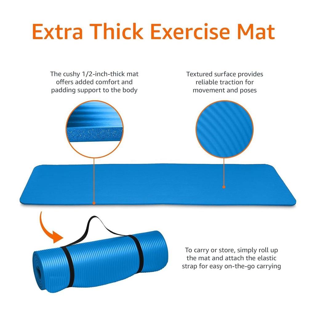 13mm Extra Tjock NBR Yoga- och Träningsmatta med Bärrem, Blå