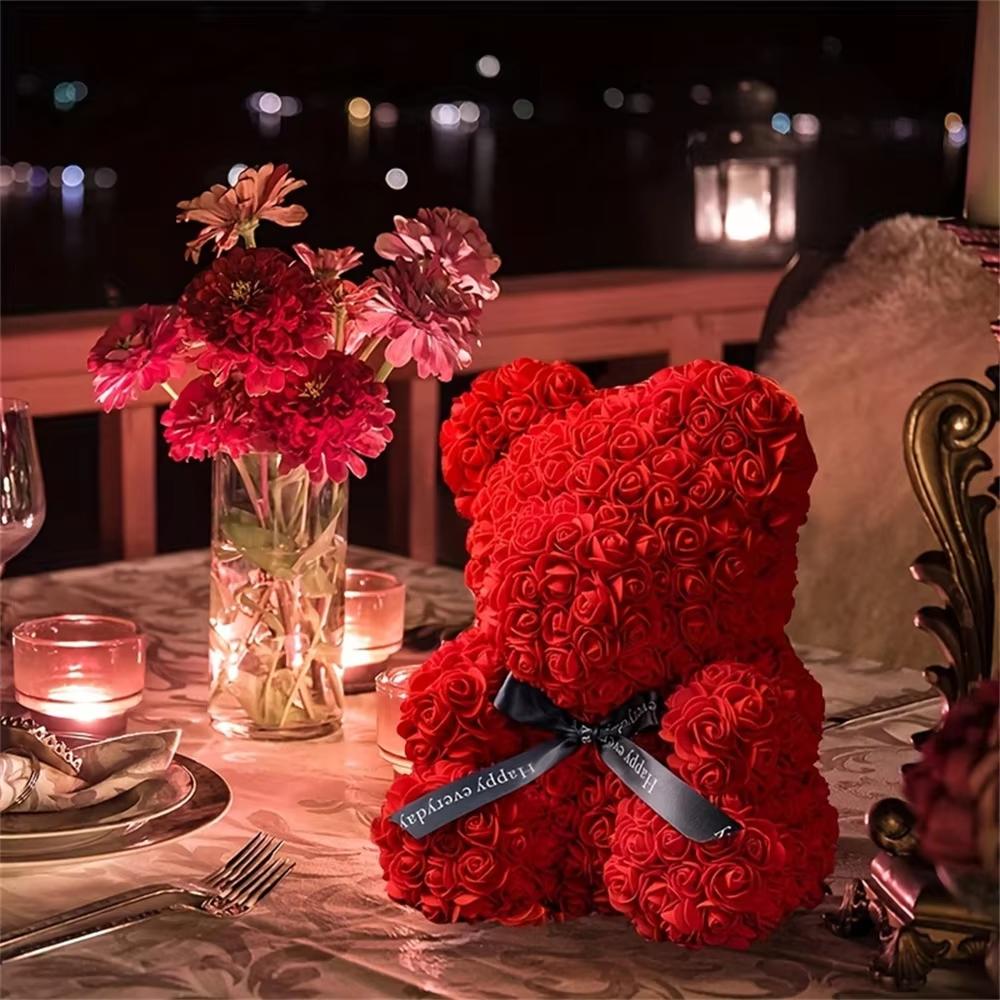 Romantic Valentine's DayCreative Eternal Flower Rose Bear Christmas Gift Rose Bear Hug Bear Wedding Flower Decoration Gift
