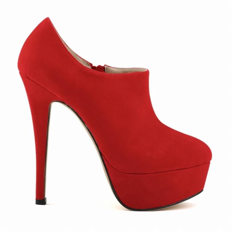 Dámské krátké kozačky Sexy 14cm Semišové Ultra vysoké podpatky Platformové lodičky Černé Kulatá špička Jehlové podpatky Podzimní Zimní boty Velká velikost 44
