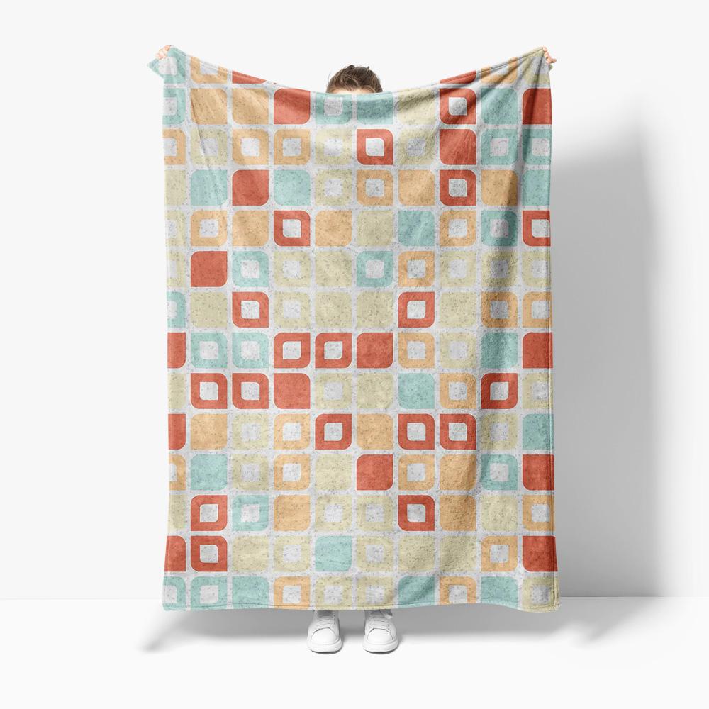 Geometric Vintage Retro Throw Blanket Square Pattern Sofa Bed Living Room Decorative Throw Cushion Cover Gift 75x100cm