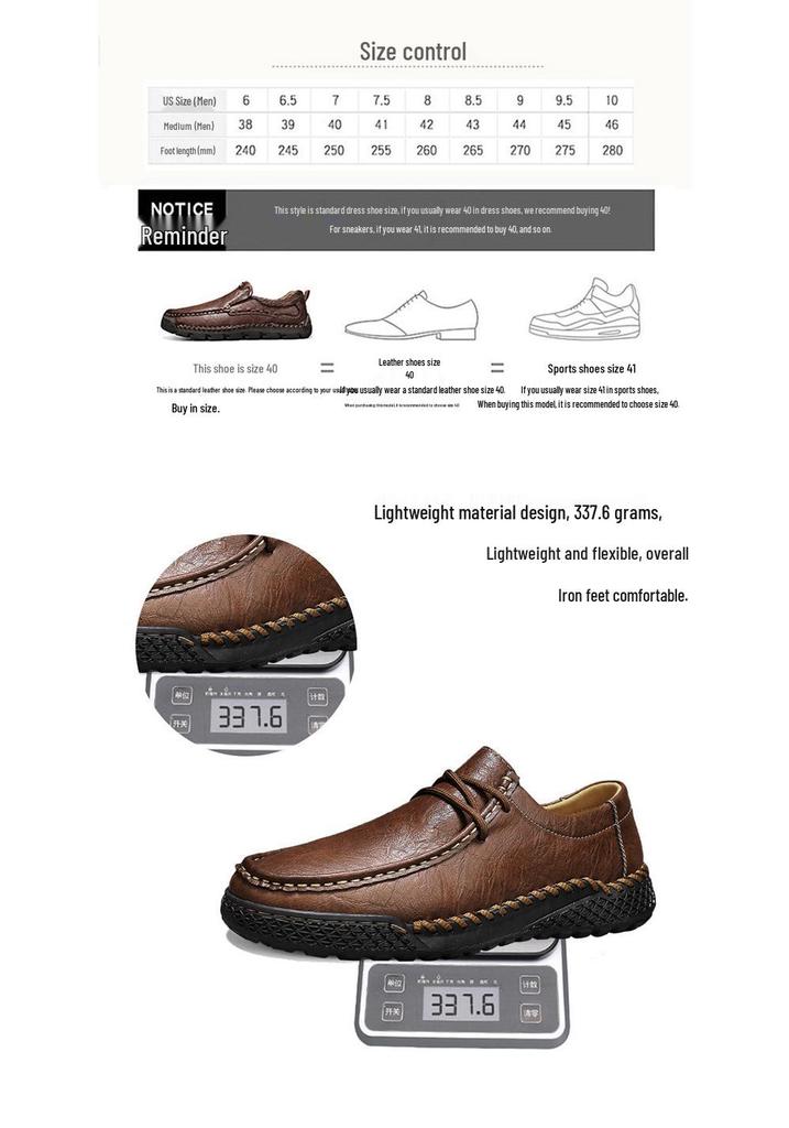Men's Hand-Stitched Leather Casual Shoes - Four Seasons, Low-Top, Large Size, Outdoor Hiking Style