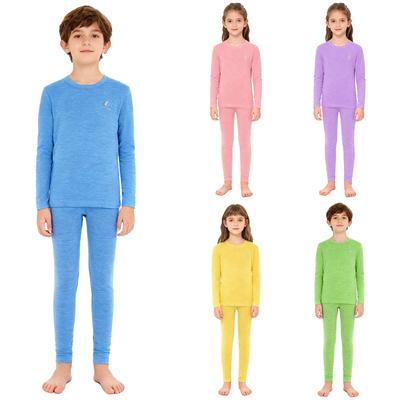 Kids Boys Girls Thermal Underwear Set 2Pcs, Solid Color Long Sleeve Top & Elastic Waist Leggings, Winter Warm Sleepwear Loungewear