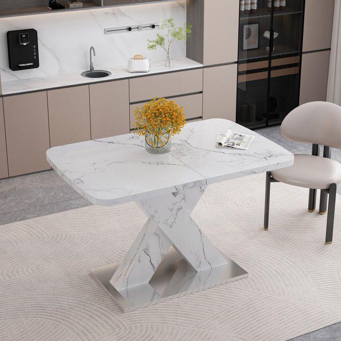 Table à manger extensible - MUVOE - Rectangulaire - Marbre blanc - 6 places - 160 cm
