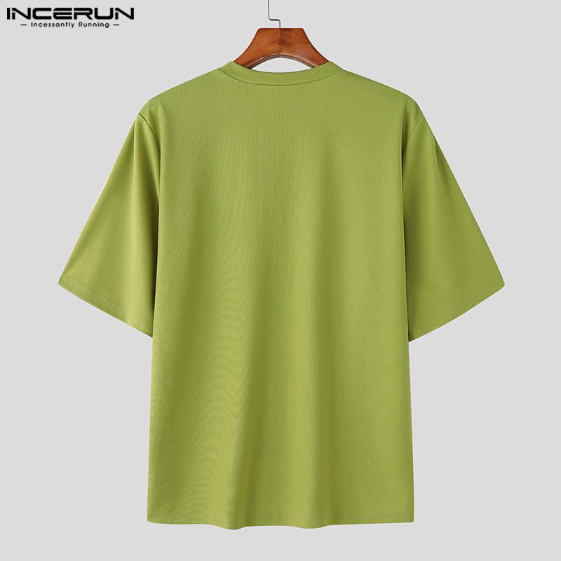 INCERUN Summer Men's V Neck Short Sleeve Texture Casual T-shirts Tops